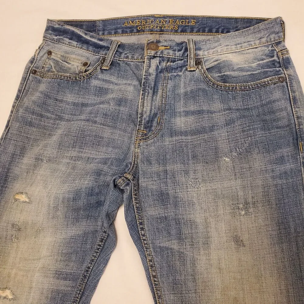 American Eagle Outfitters Original Boot Mens Jeans Distressed Denim Fits 34x30*